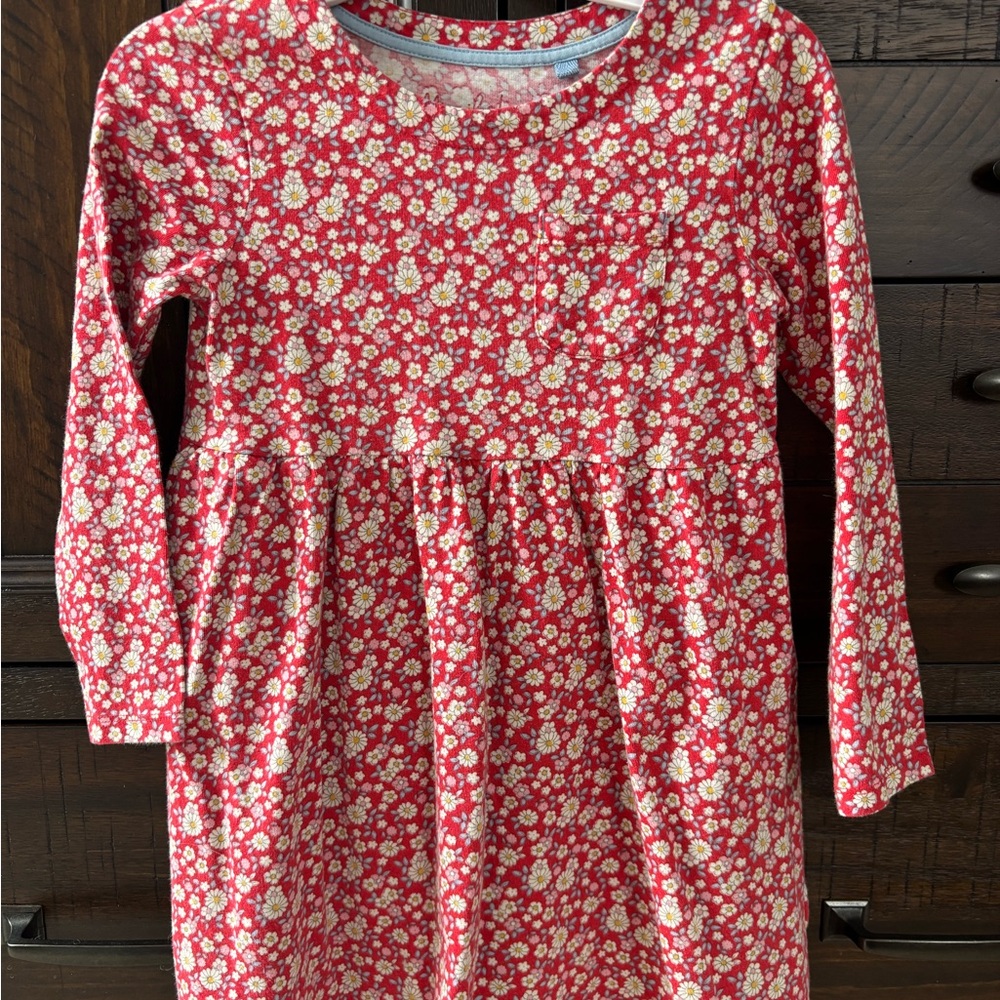 Mini Boden Floral Red Long Sleeve Jersey Dress